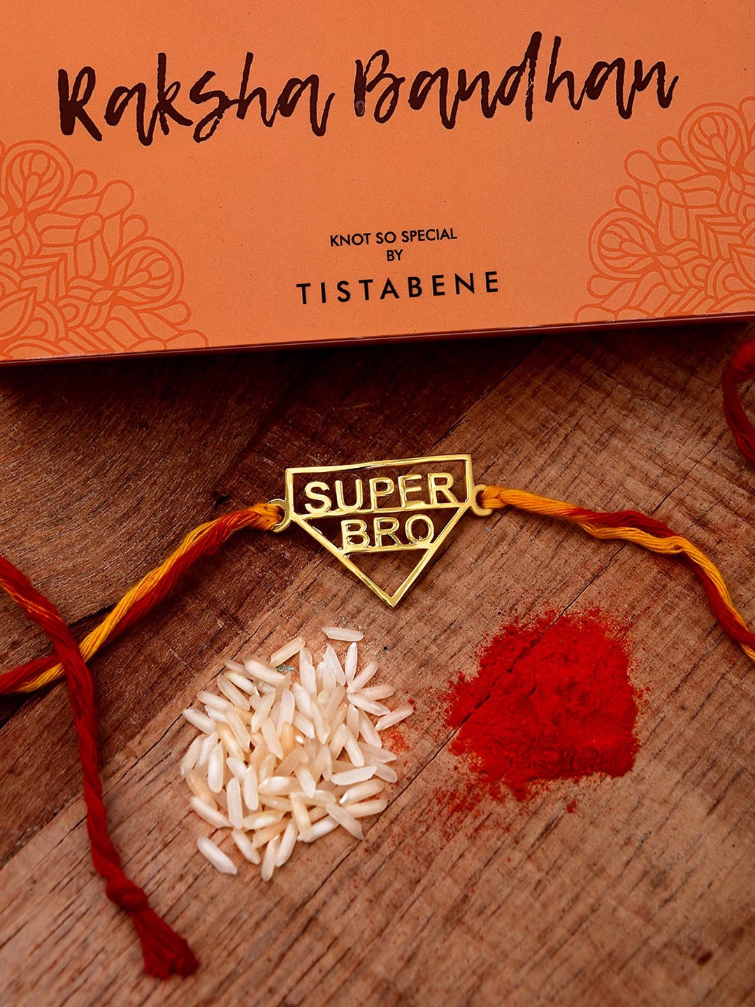 

Tistabene Men Red & Gold-Toned Super Bro Design Rakhi