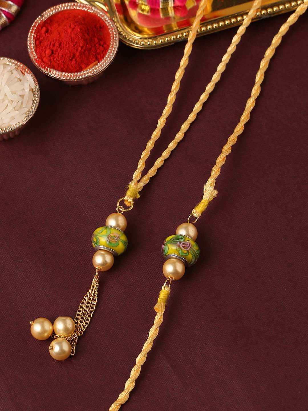 

Tistabene Set of 2 Contemporary Colored Stone Rakhi, Gold