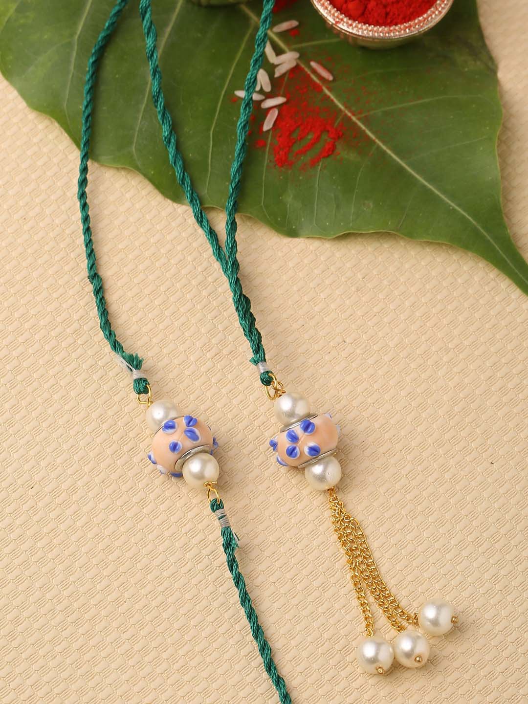 Tistabene Green & White Contemporary Stone Studded Rakhi