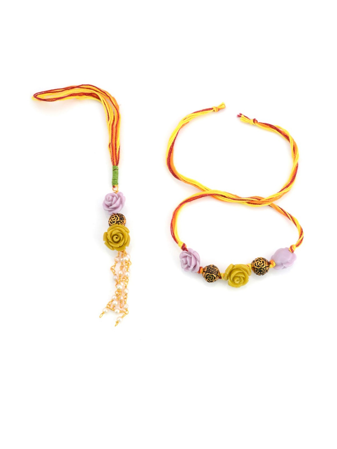 Tistabene 2 Pieces Yellow Floral Rakhi Lumba Set