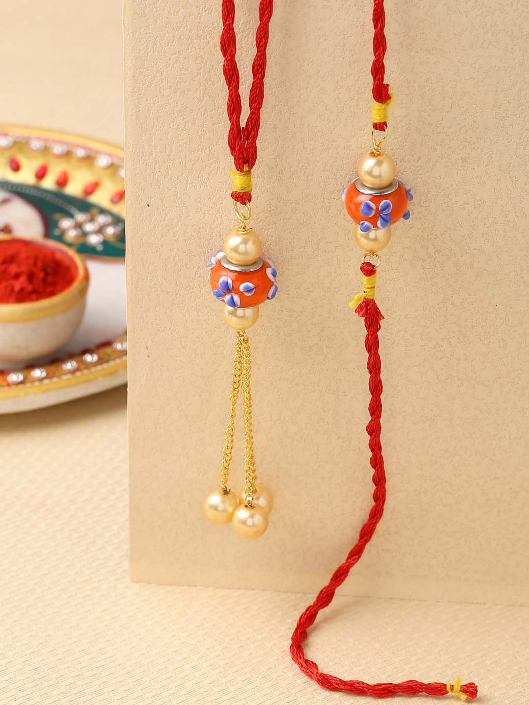 Tistabene Pack Of 2 Red Stone Studded Traditional Rakhi