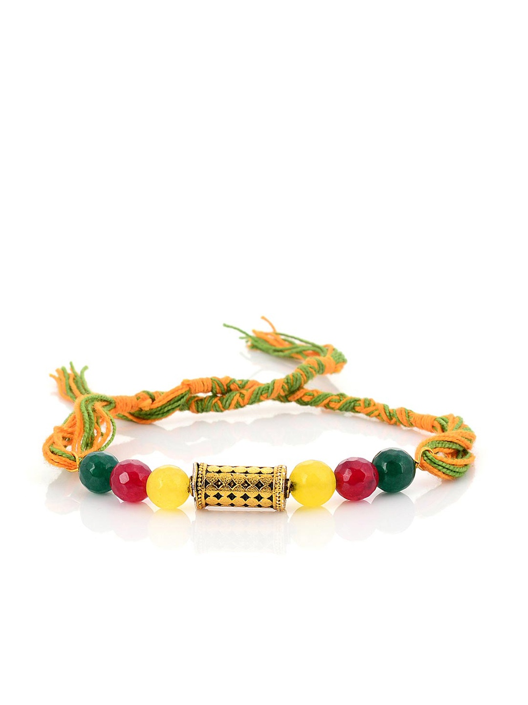 

Tistabene Men Gold Toned & Red Antique Metal Beaded Rakhi, Yellow