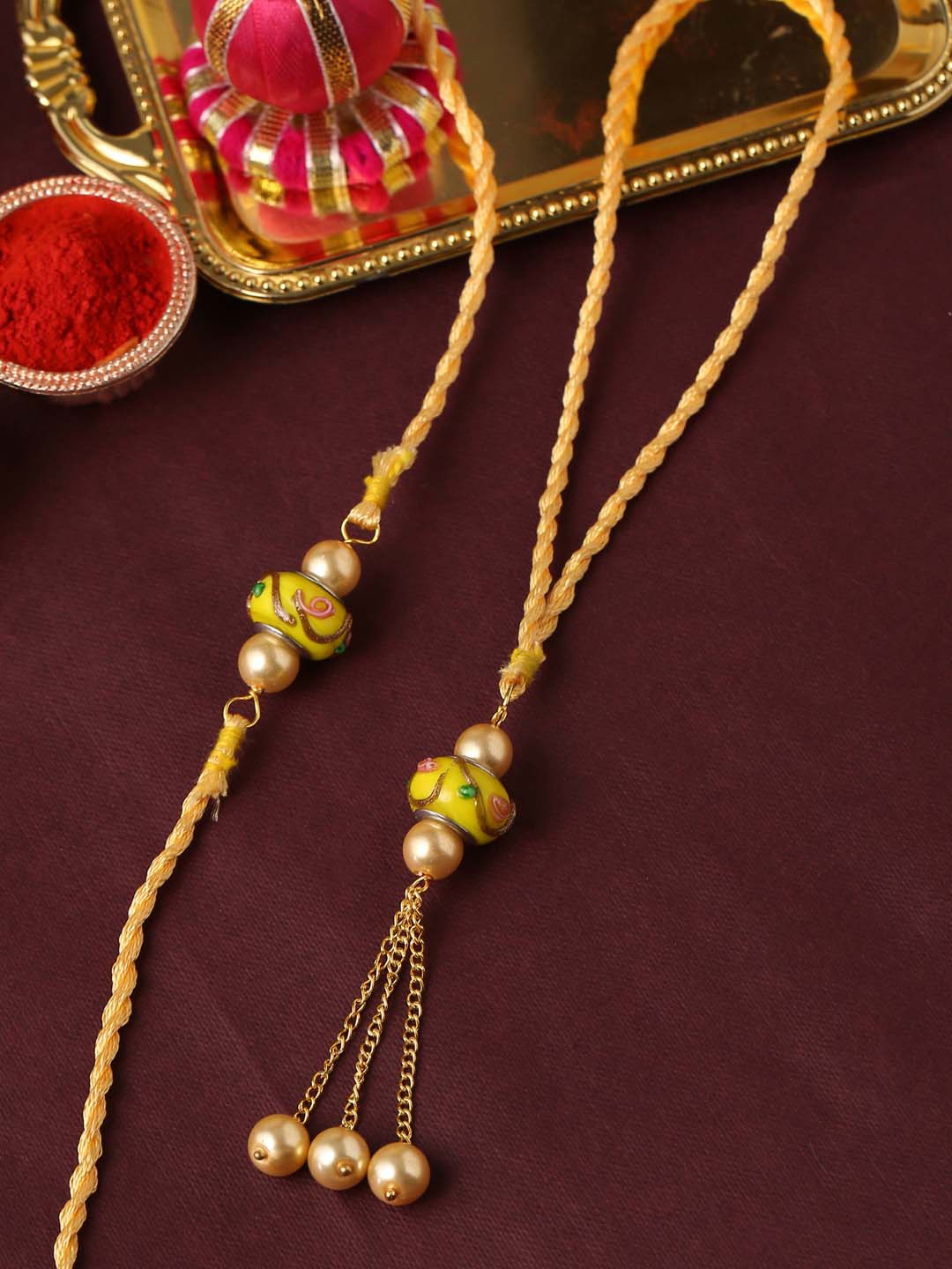 

Tistabene Men Set of 2 Gold-Toned Contemporary Stone Rakhi