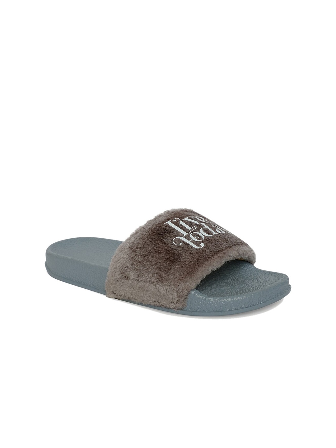 

AMACLASS Women Brown & Grey Printed Sliders