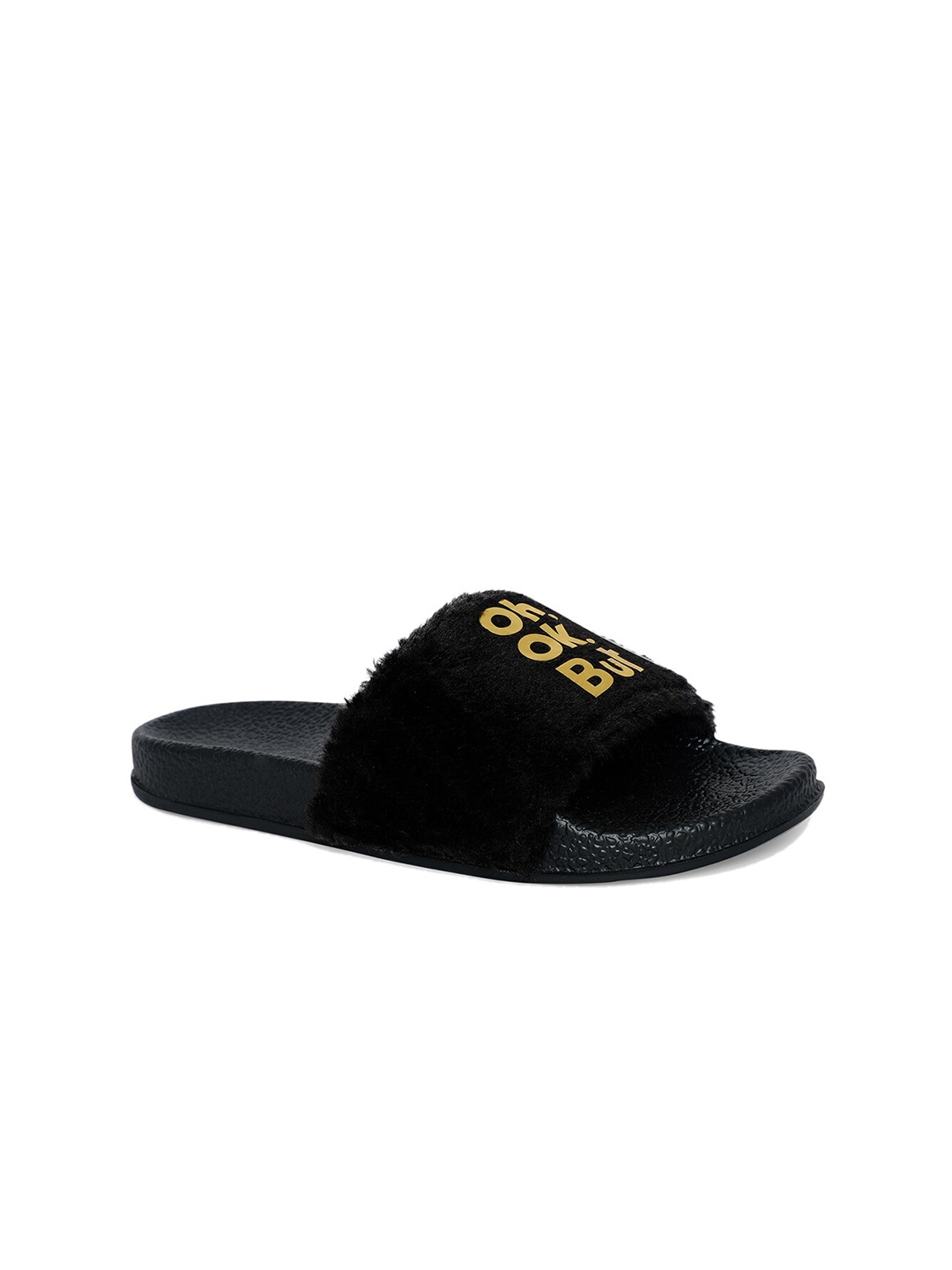 

AMACLASS Women Black & Gold-Toned Embellished Sliders