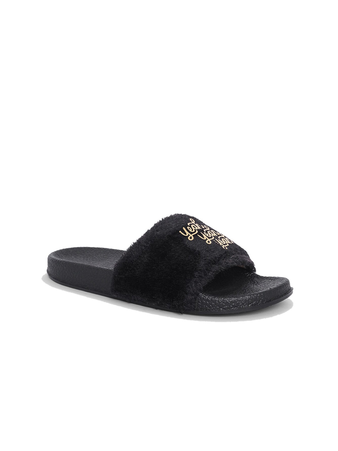 

AMACLASS Women Black & Gold-Toned Embellished Sliders