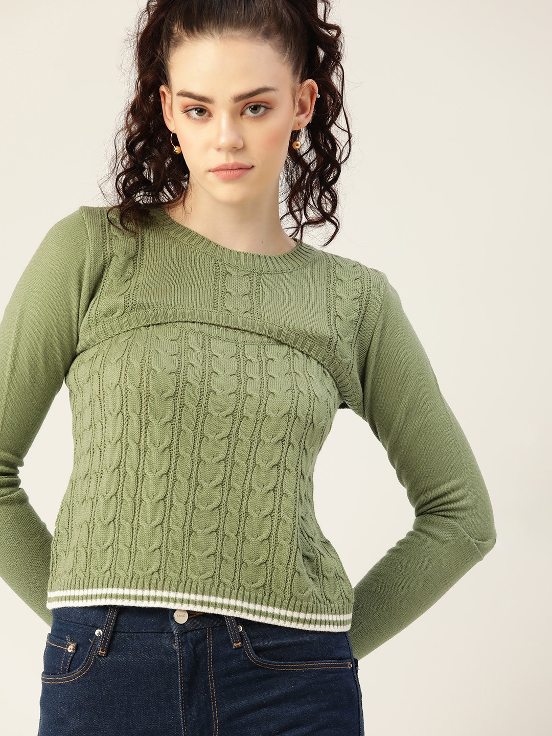

Dressberry Women Green Acrylic Cable Knit Pullover