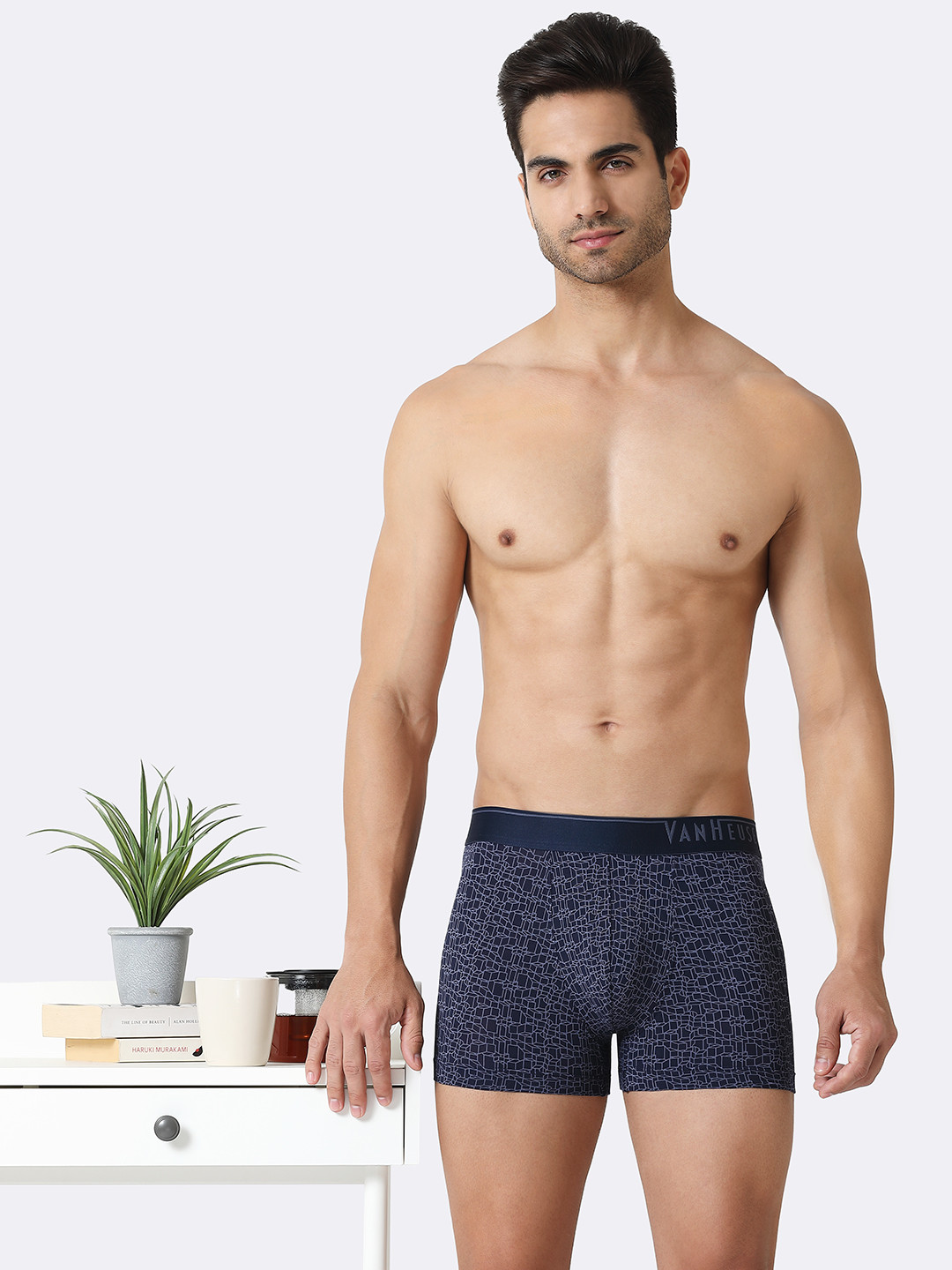 

Van Heusen Men Allover Print 4 Way Stretch Body Defining Fit Trunk, Navy blue