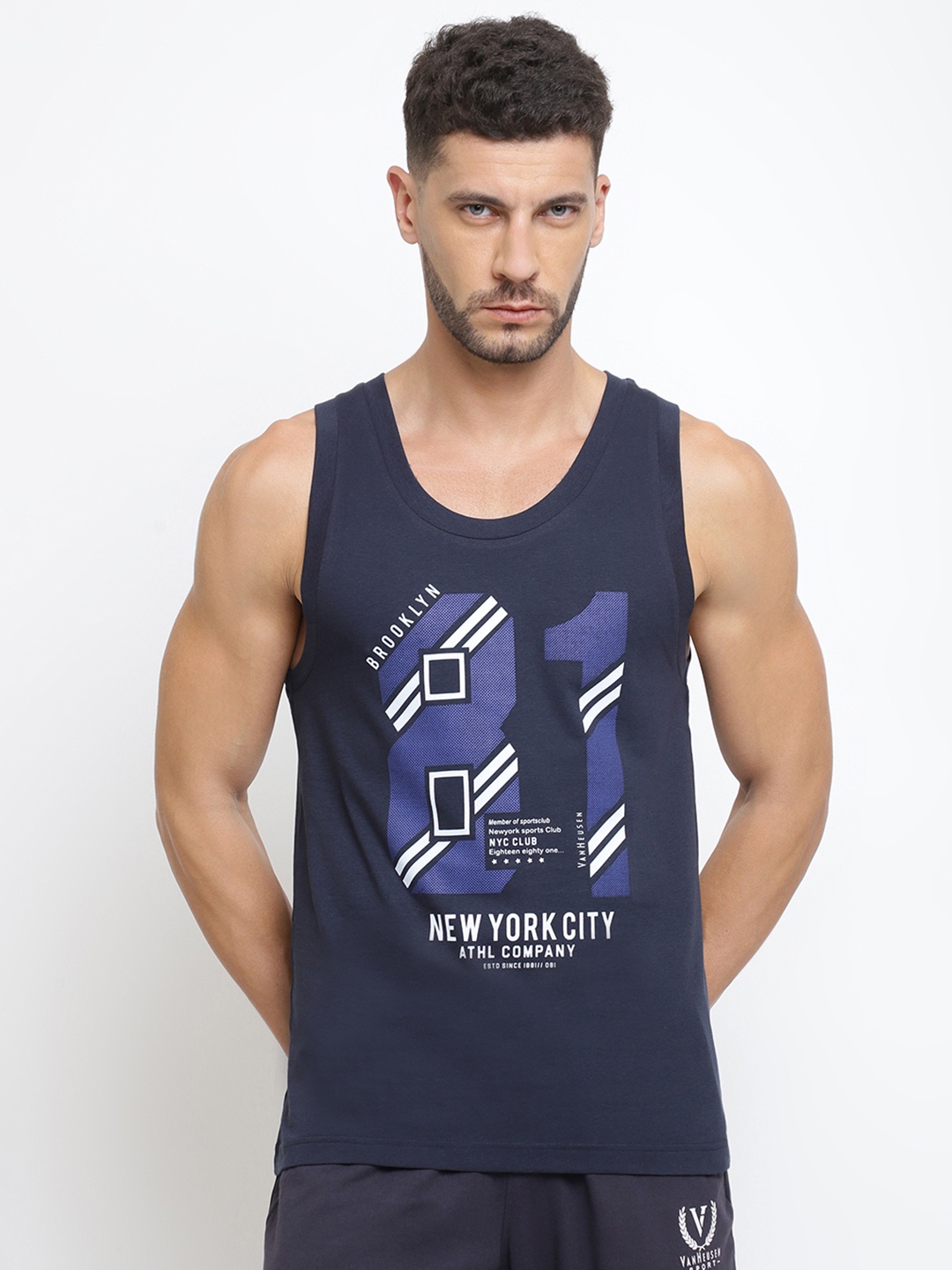 

Van Heusen Printed Innerwear Vest, Navy blue