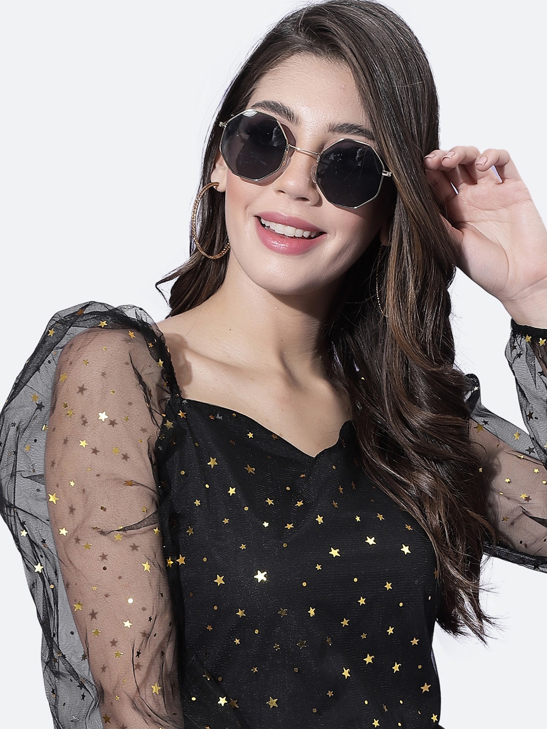 

Selvia women Black Embellished Net A-Line Dress