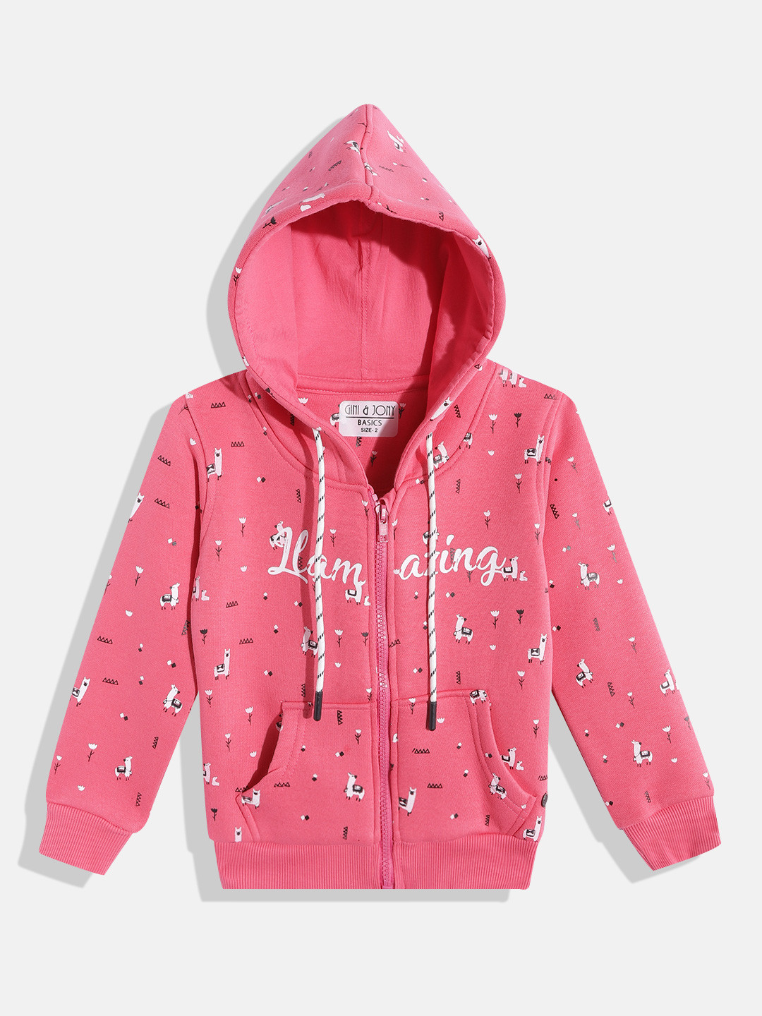

Gini and Jony Girls Pink & White Graphic Printed Hooded Sweatshirt