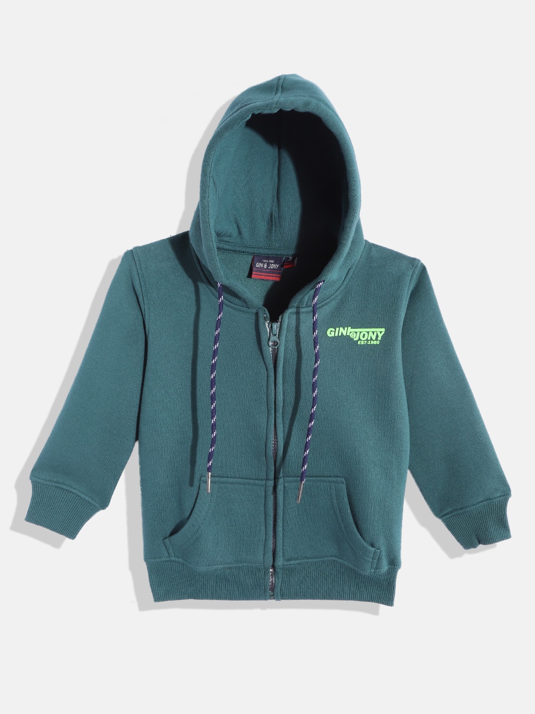 

Gini and Jony Infant Boys Teal Blue Solid Hooded Sweatshirt