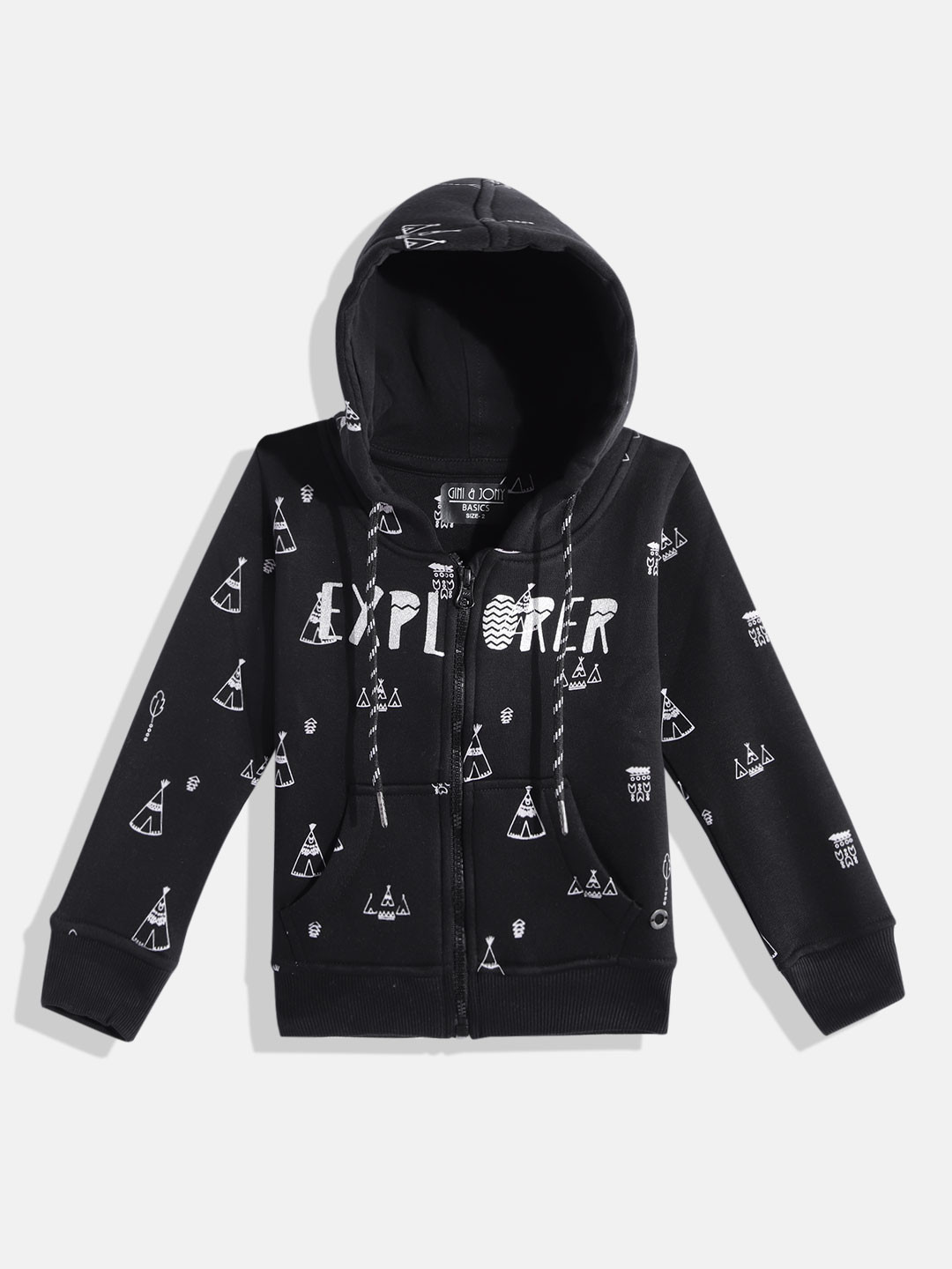 

Gini and Jony Girls Black & White Printed Hooded Sweatshirt