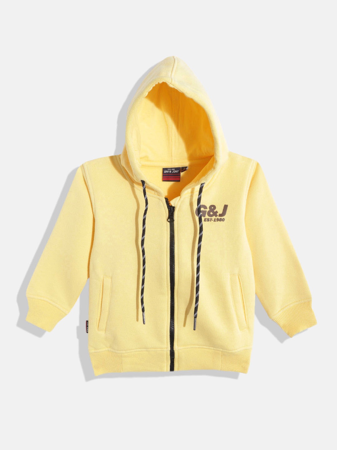 

Gini and Jony Boys Yellow Solid Hooded Sweatshirt