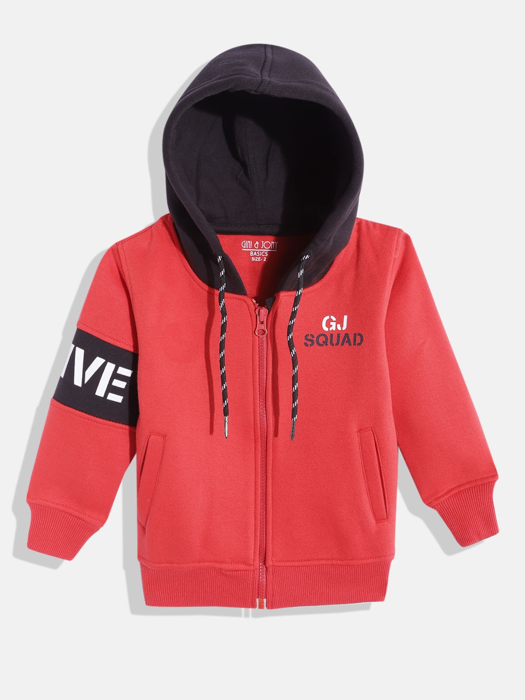 

Gini and Jony Boys Red Solid Hooded Sweatshirt