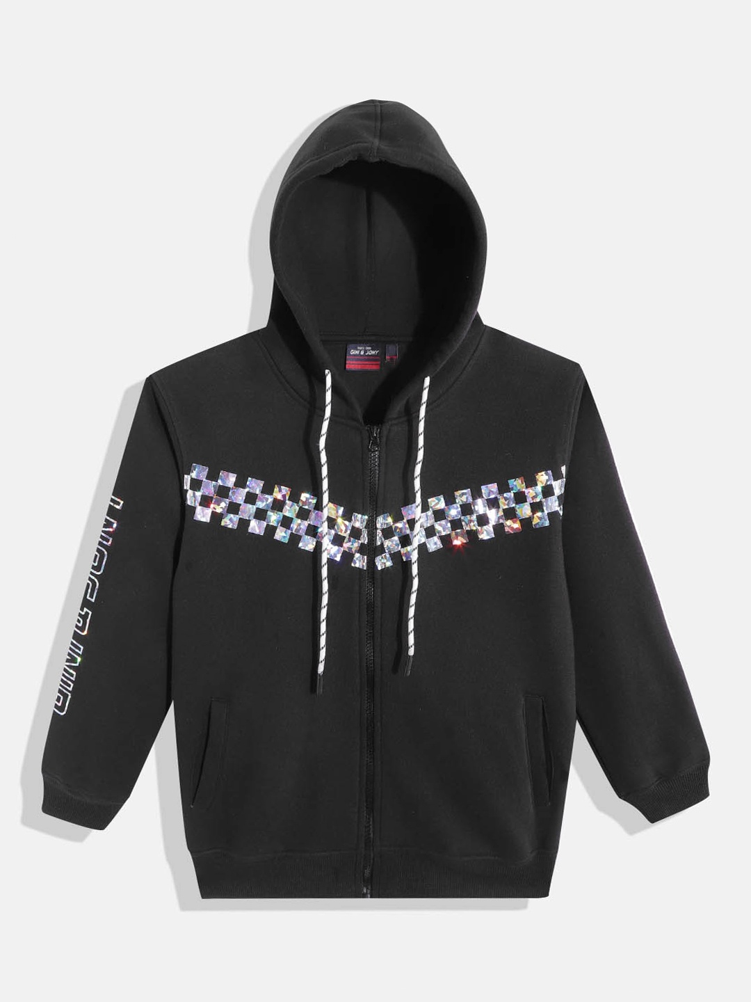 

Gini and Jony Boys Black & Silver Printed Hooded Sweatshirt