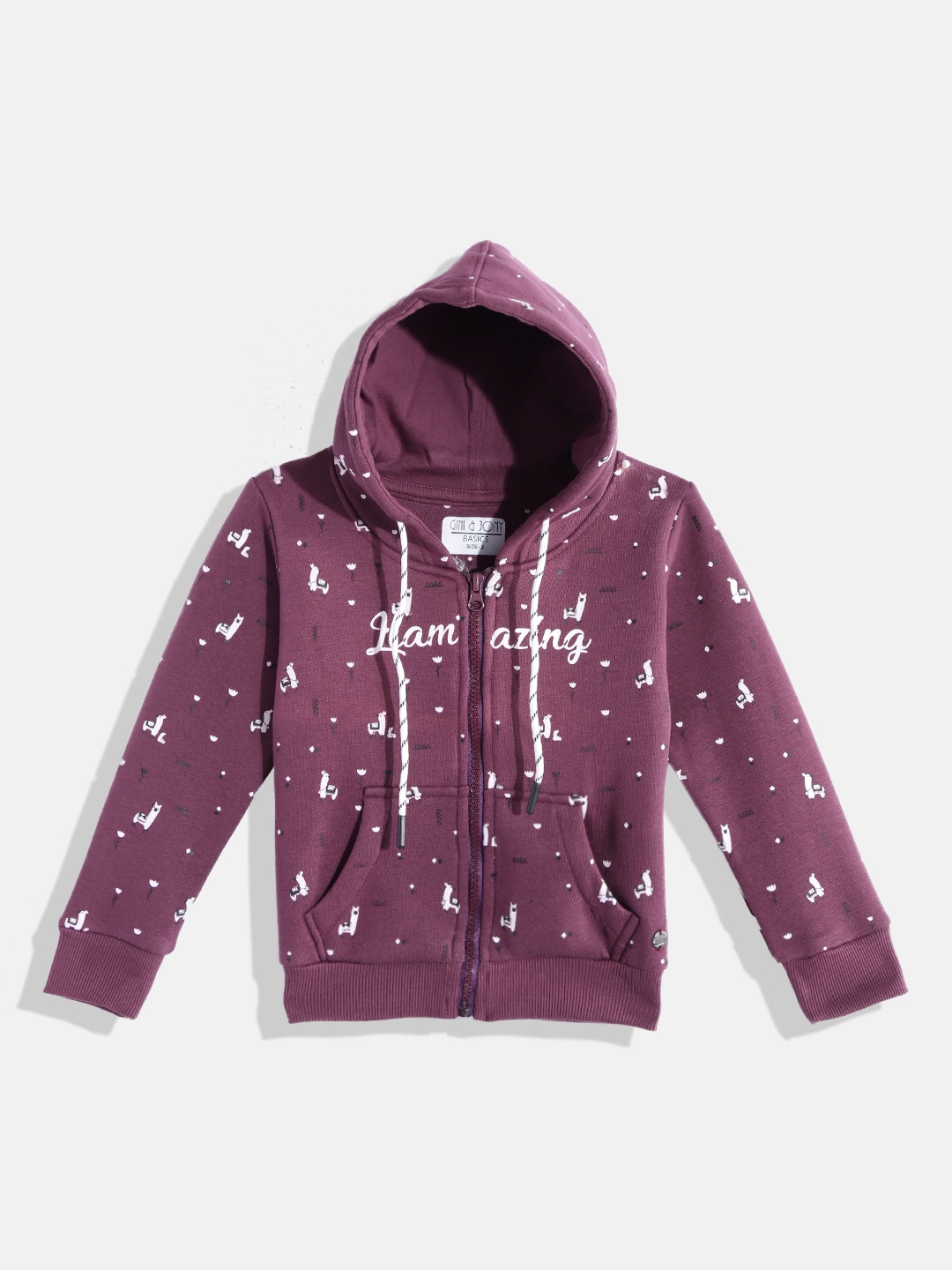 

Gini and Jony Infant Girls Purple Printed Hooded Sweatshirt