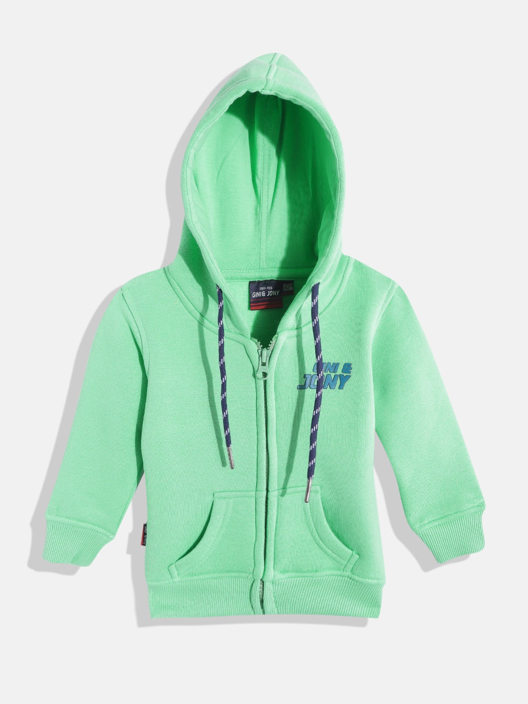 

Gini and Jony Boys Green Solid Hooded Sweatshirt