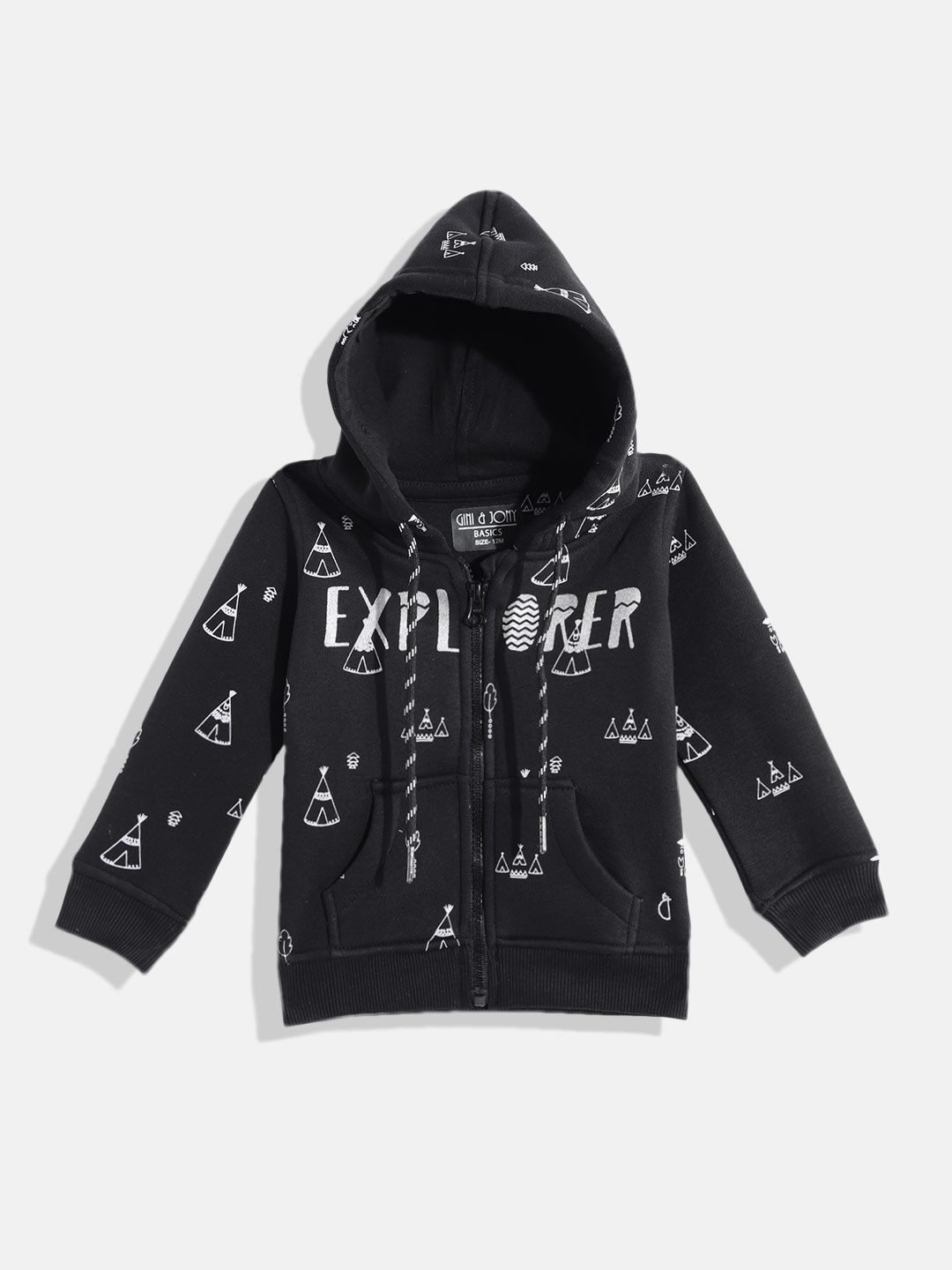 

Gini and Jony Girls Black & White Printed Hooded Sweatshirt