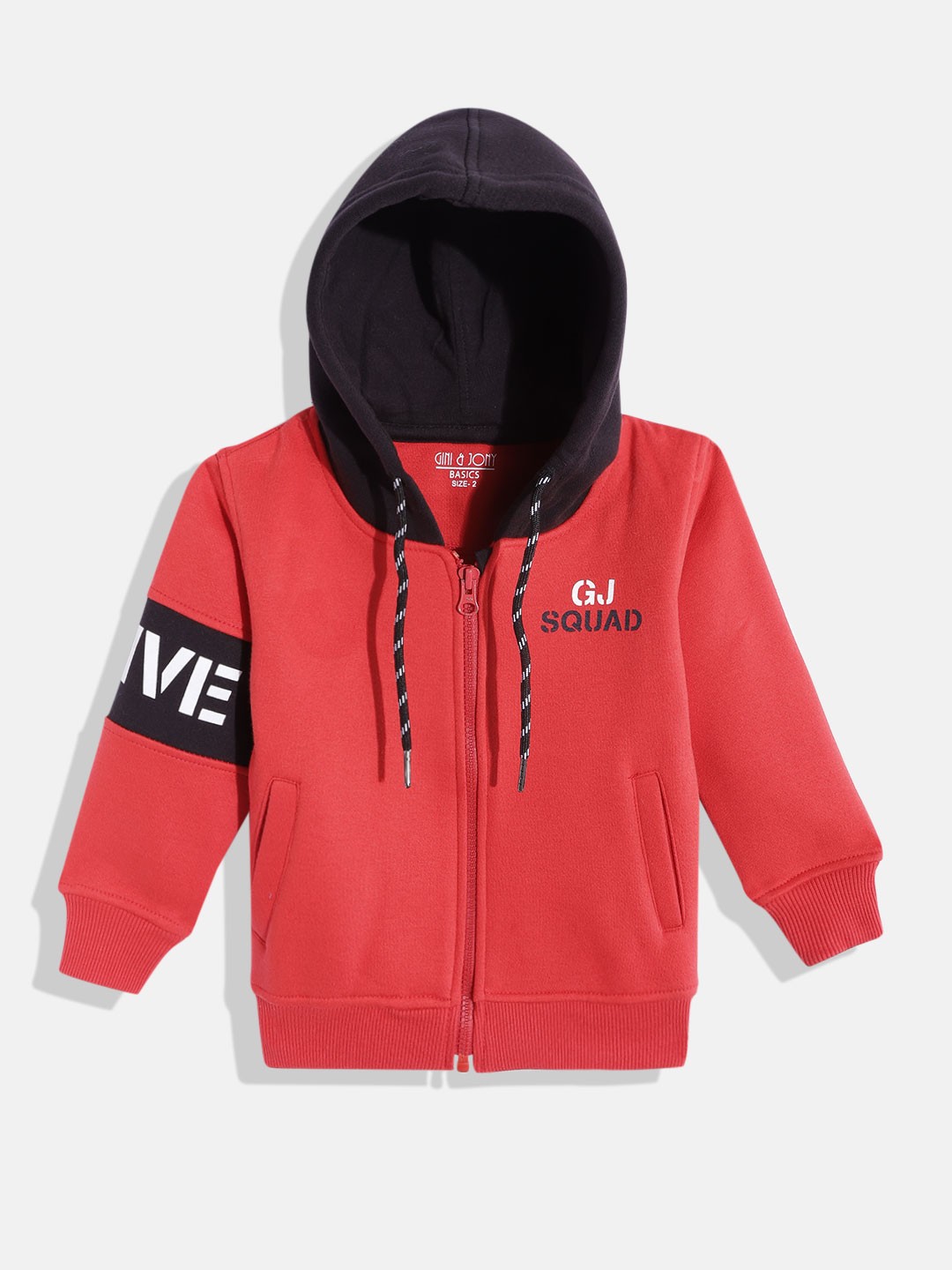 

Gini and Jony Boys Red & Black Solid Hooded Sweatshirt