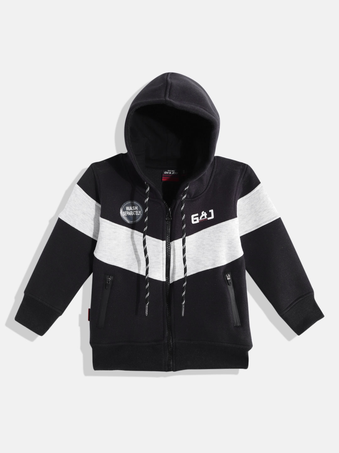 

Gini and Jony Girls Black & Grey Melange Striped Hooded Sweatshirt