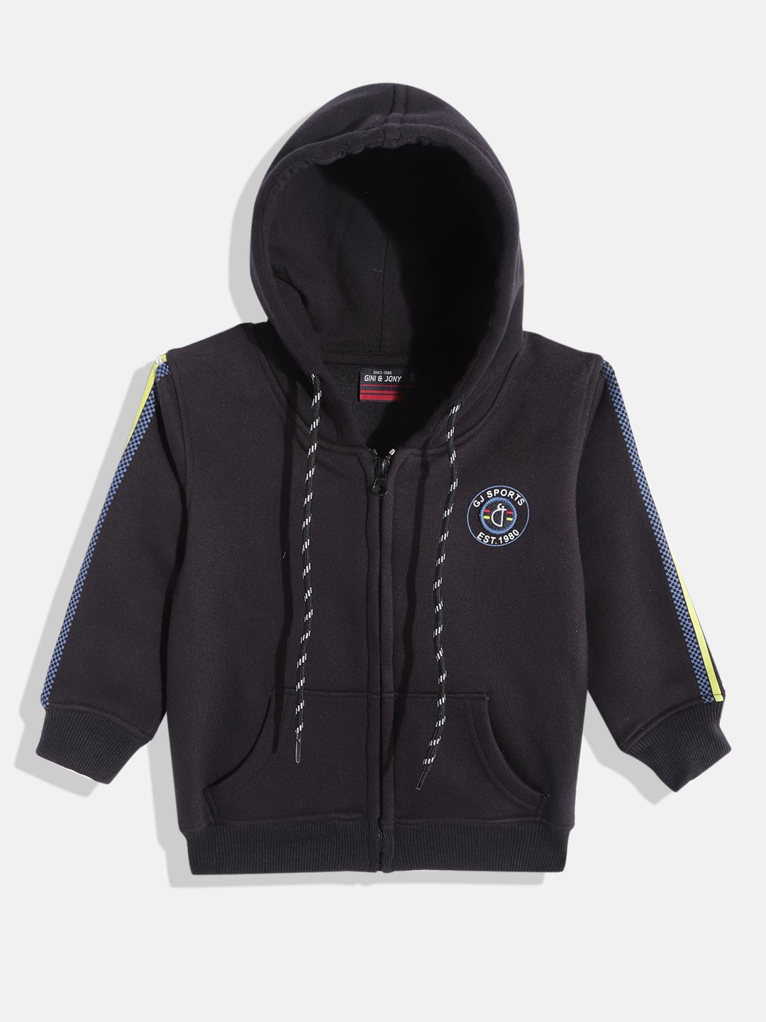 

Gini and Jony Boys Black & Silver-Toned Solid Hooded Sweatshirt