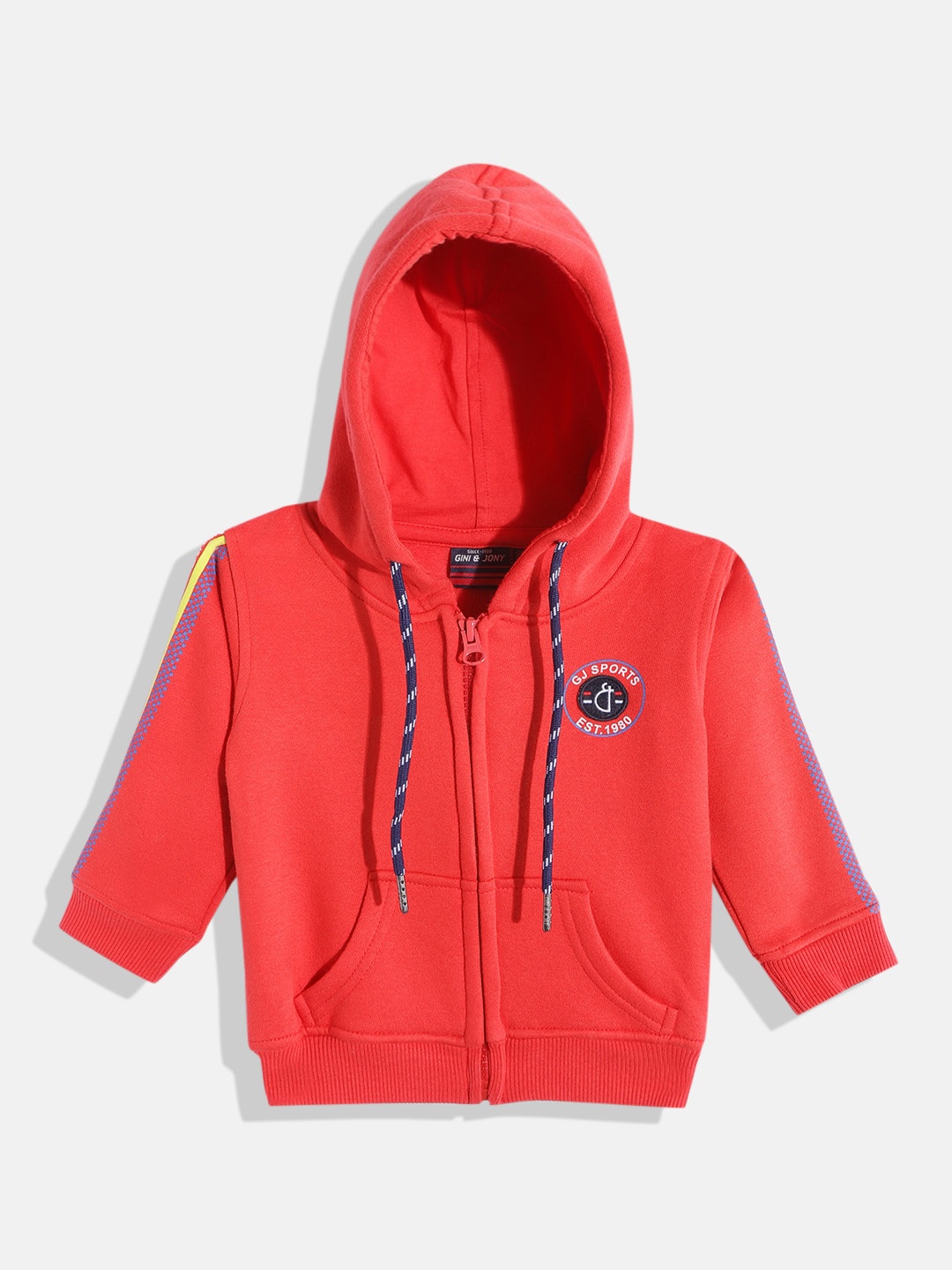 

Gini and Jony Boys Red Solid Hooded Sweatshirt