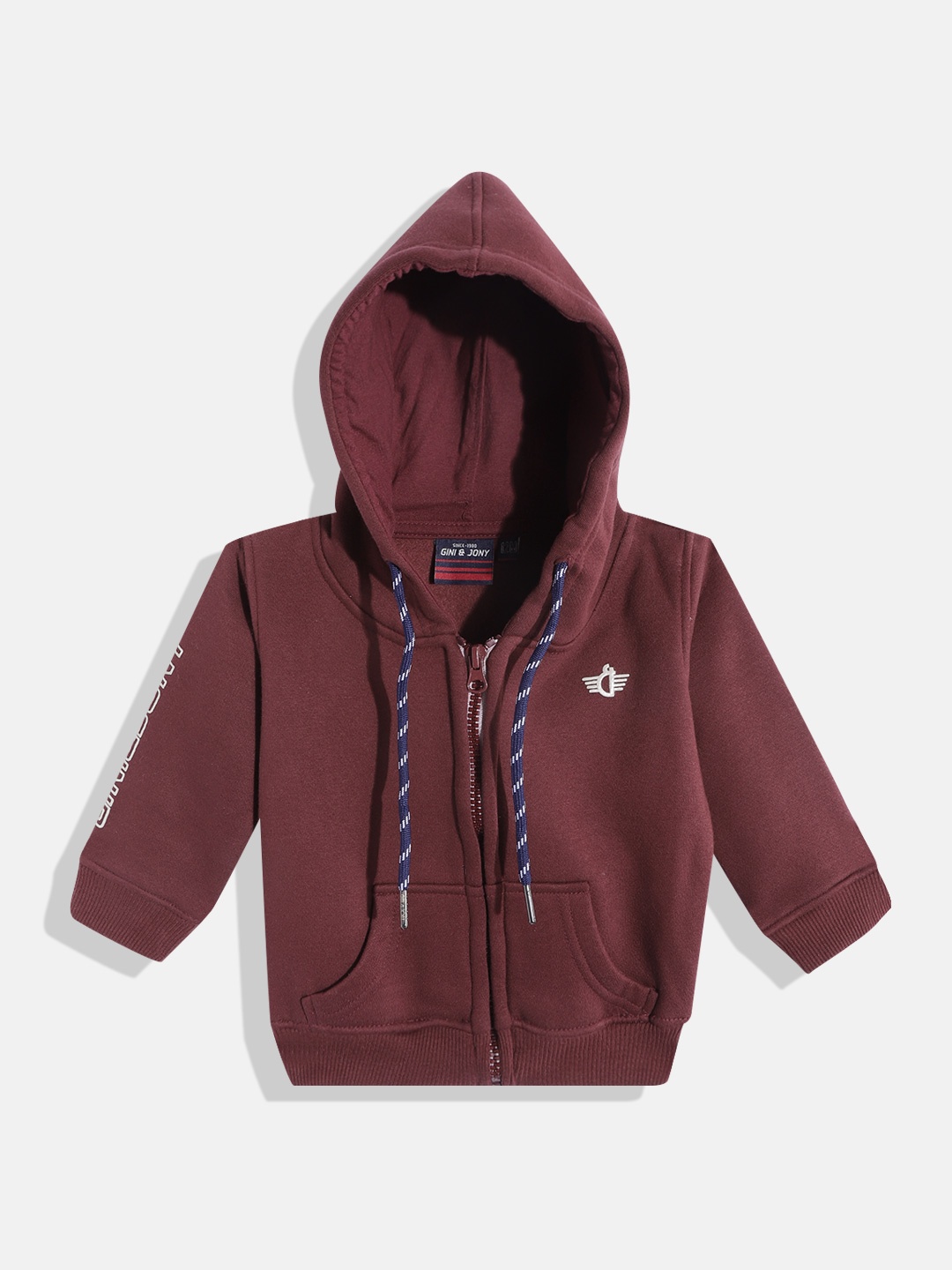 

Gini and Jony Boys Maroon Solid Hooded Sweatshirt