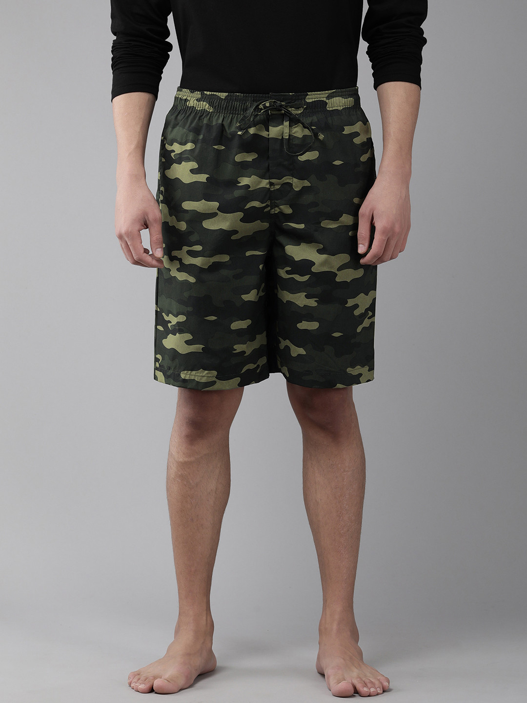 

Van Heusen Men Camouflage Printed Pure Cotton Lounge Shorts, Olive