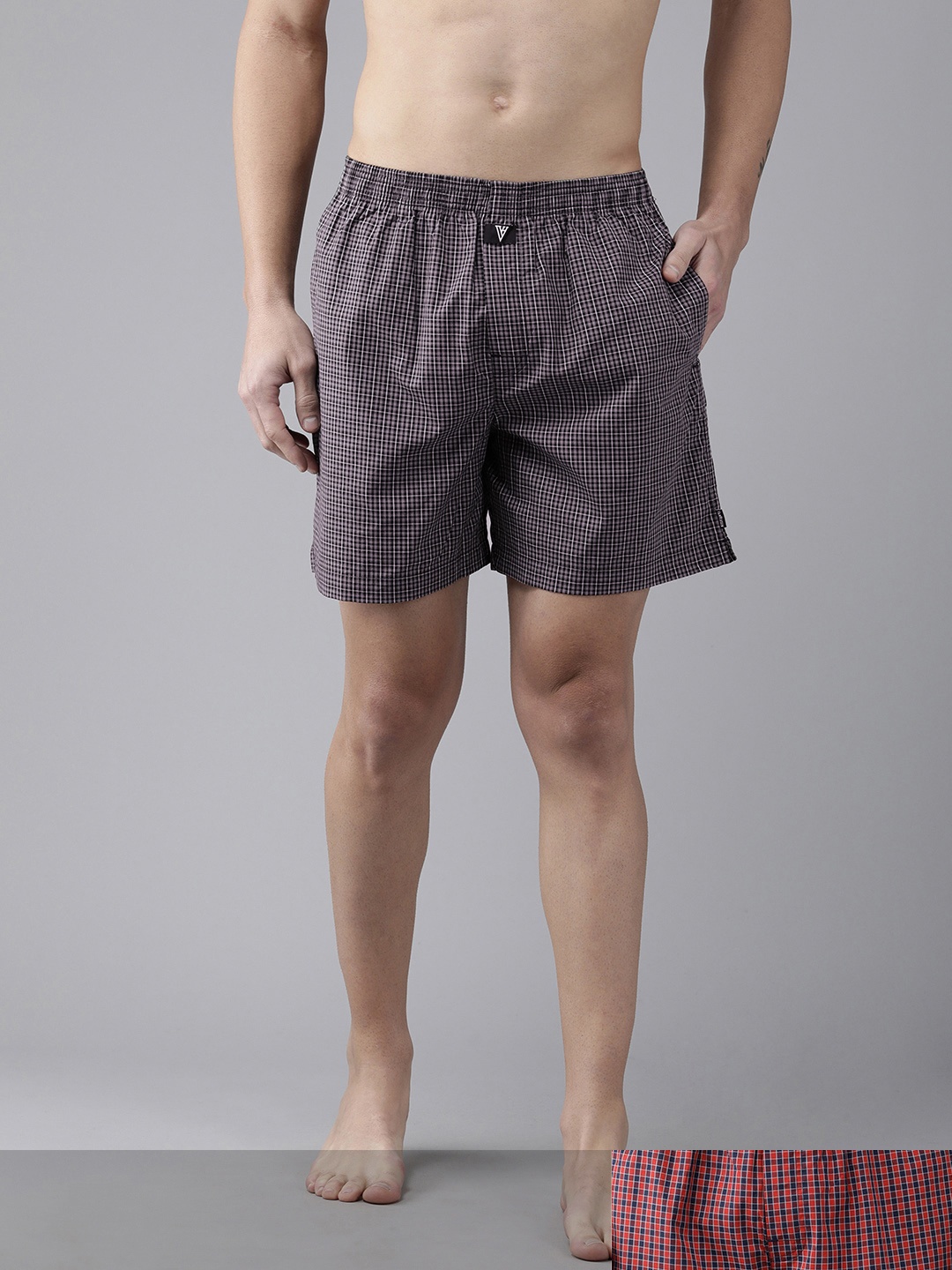 

Van Heusen Men Pack of 2 Checkered Side Pocket Superior Lustre Boxer Shorts, Grey