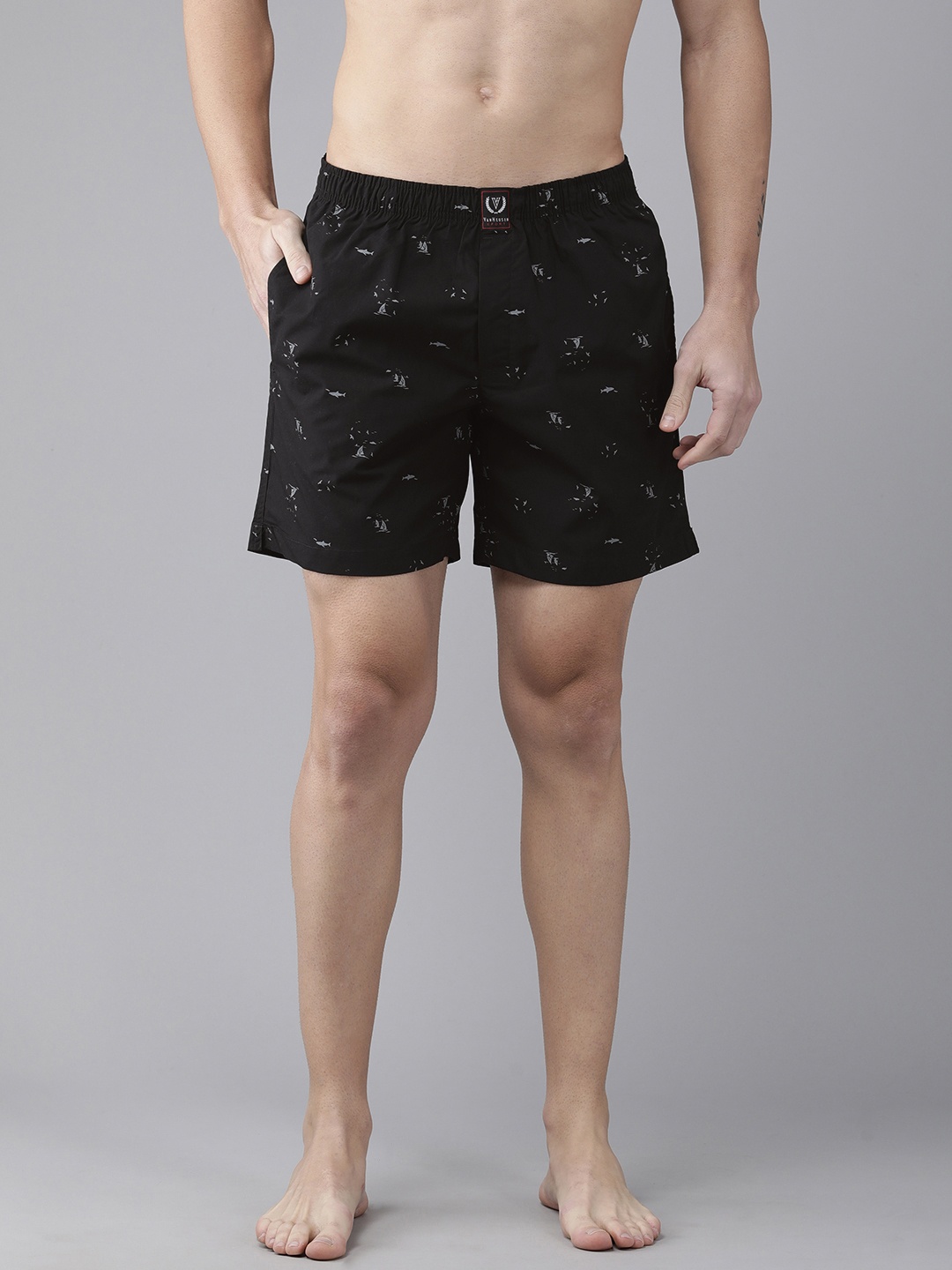 

Van Heusen Sport Men Allover Print Media Pocket Super Soft Boxer Shorts, Black