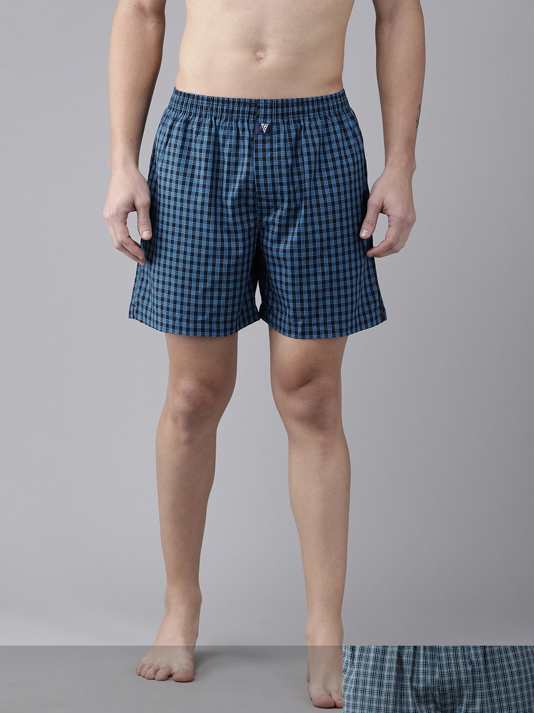 

Van Heusen Men Pack of 2 Checked Pure Cotton Boxers, Blue