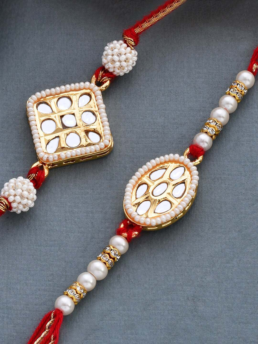 

Voylla Set of 2 Kundan Embellished Meenakari Red Thread Rakhi
