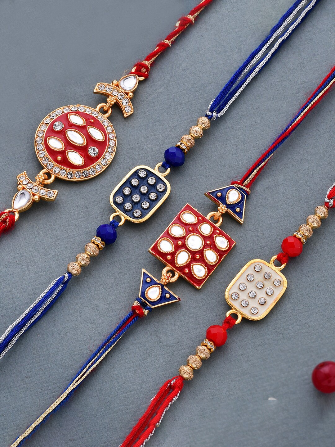 

Dare by Voylla Set of 4 Meenakari Kundan Studded Rakhi, Gold
