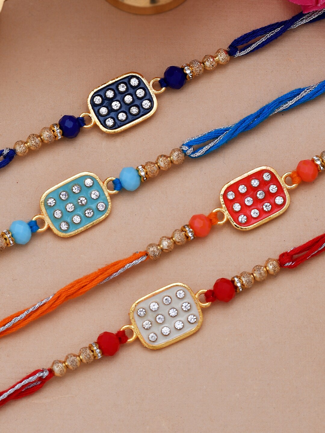 

Dare by Voylla Set of 4 Colorful Meenakari Enamel Work Rakhi, Multi