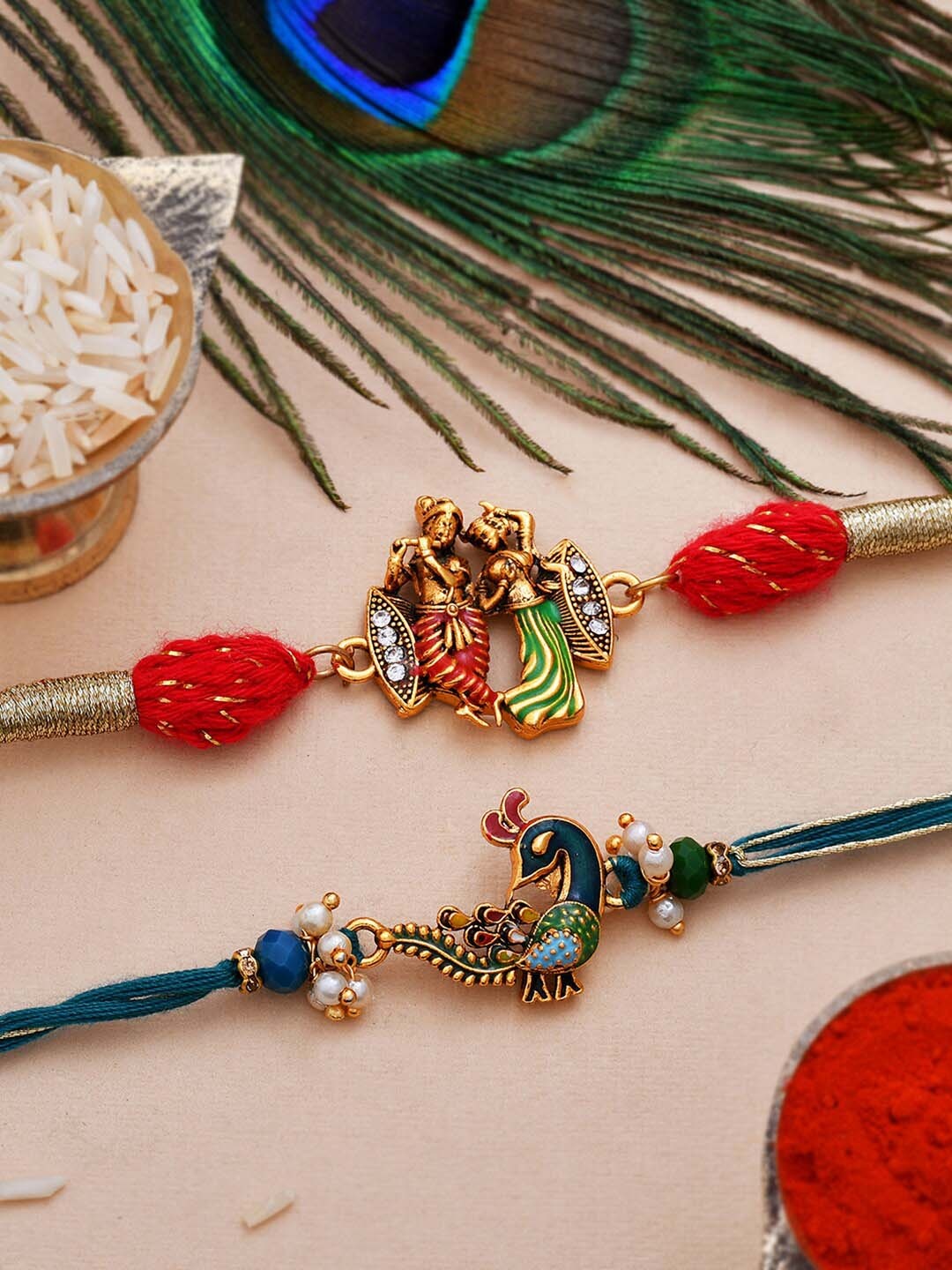 

Dare by Voylla "Set of 2 Pearl Beads Studded Gold Toned Rakhi", Multi