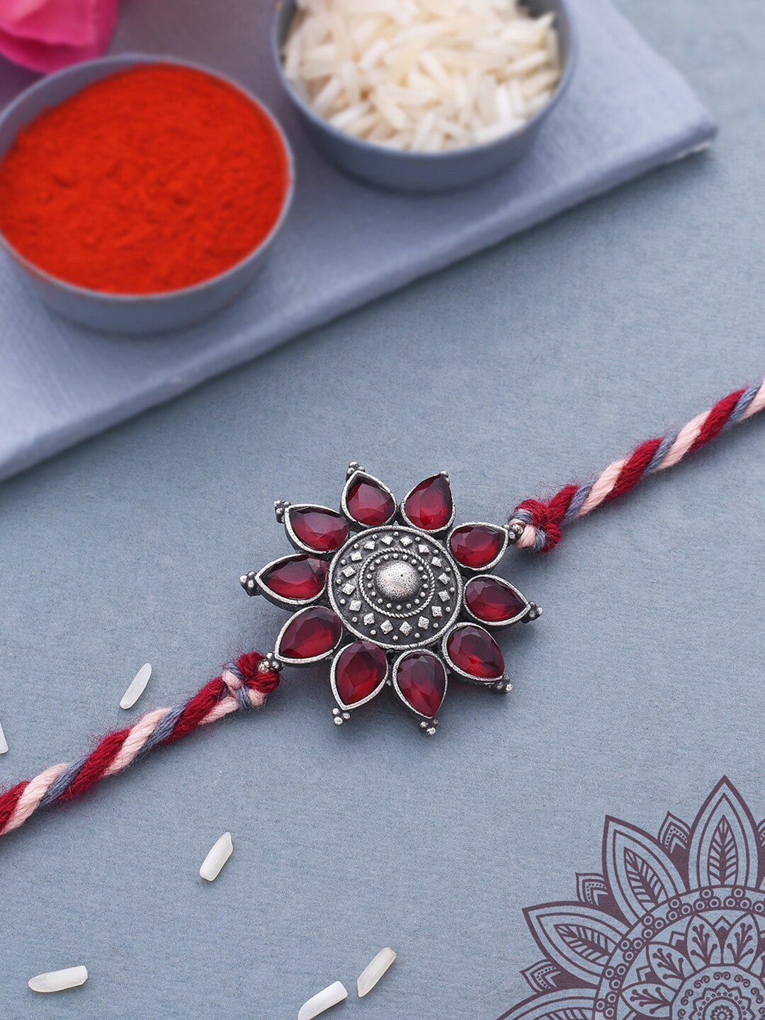 

Voylla Pearl Beaded Lumba & Rakhi Studded with Kundan & Red Stones