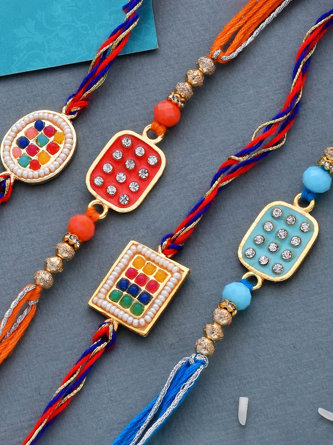 

Dare by Voylla Set of 4 Meenakari Kundan Embellished Rakhi, Gold