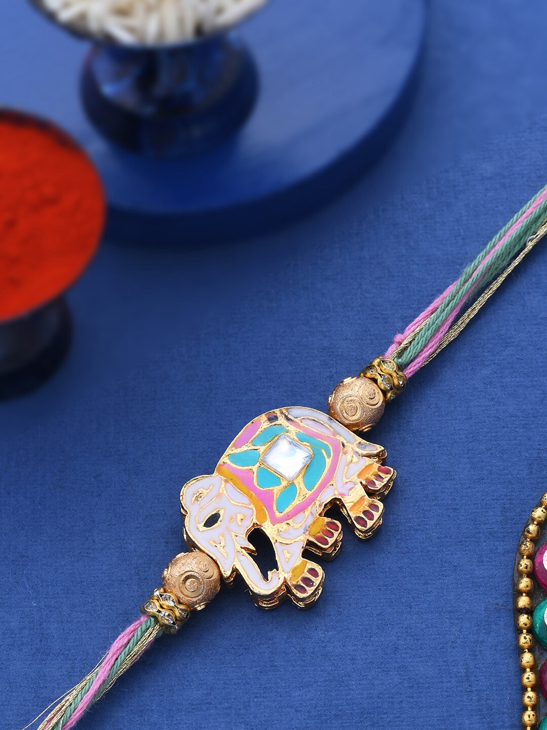 

Voylla Meenakari Elephant Design Enameled Rakhi, Multi