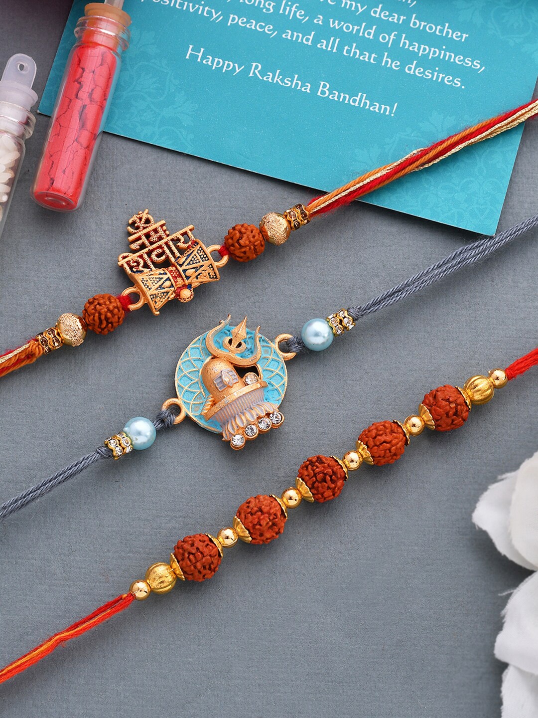 

Dare by Voylla Set of 3 Deity Inspired Lord Shiva Rakhi, Multi