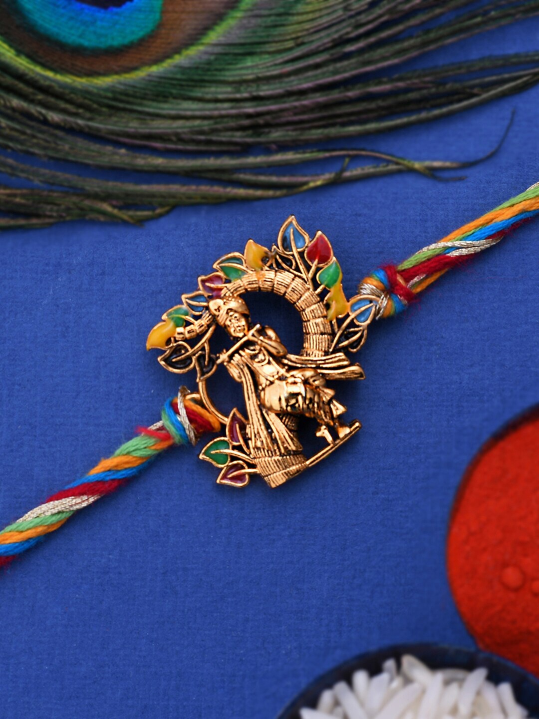 

Dare by Voylla Deity Inspired Lord Krishna Rakhi with Colorful threads, Gold