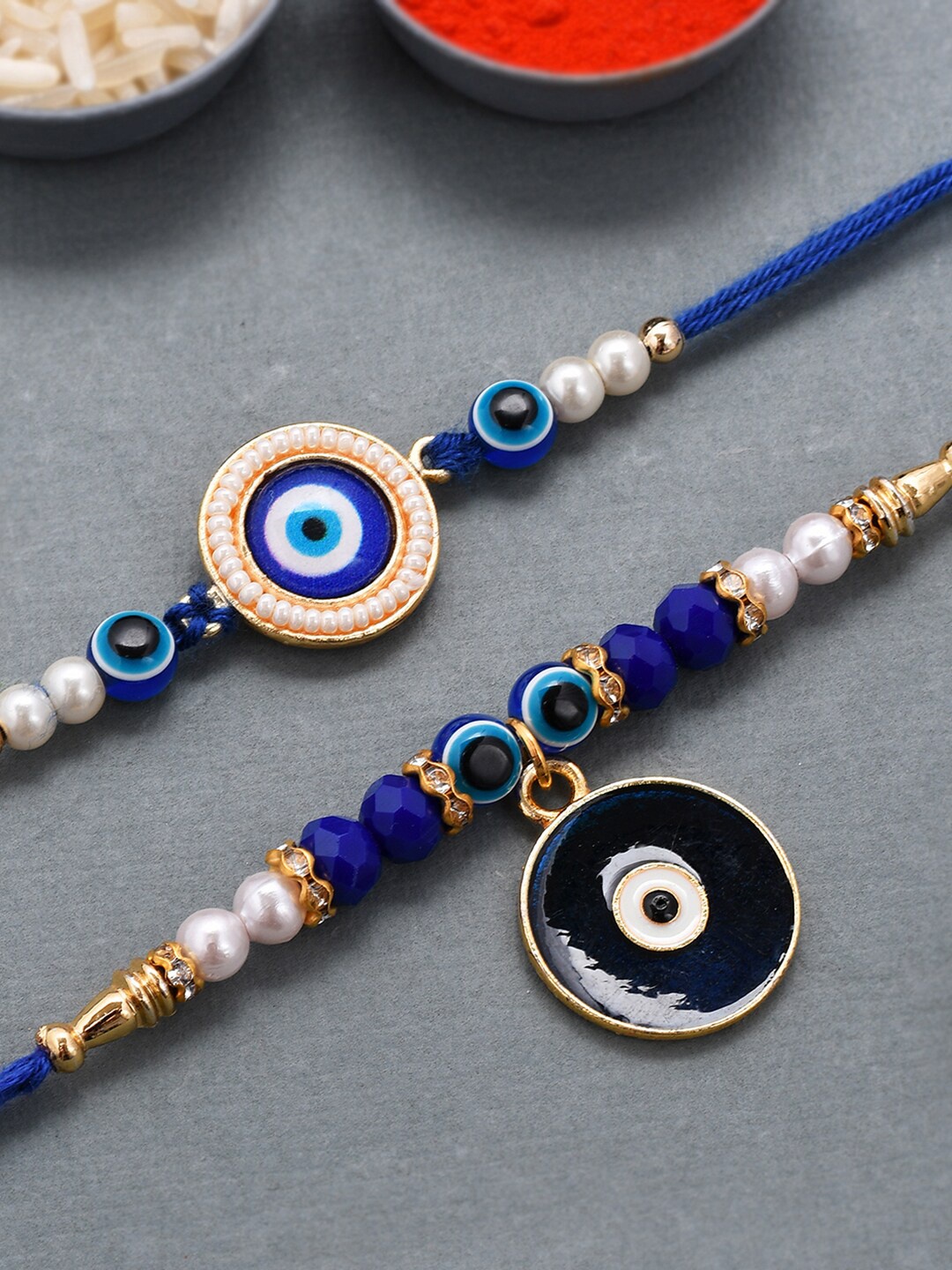 

Dare by Voylla Men Set Of 2 Evil Eye Motif Rakhis, Blue