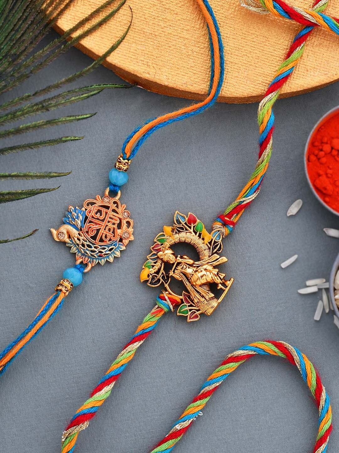 

Dare by Voylla Men Set Of 2 Gold-Toned & Yellow Beaded Rakhi