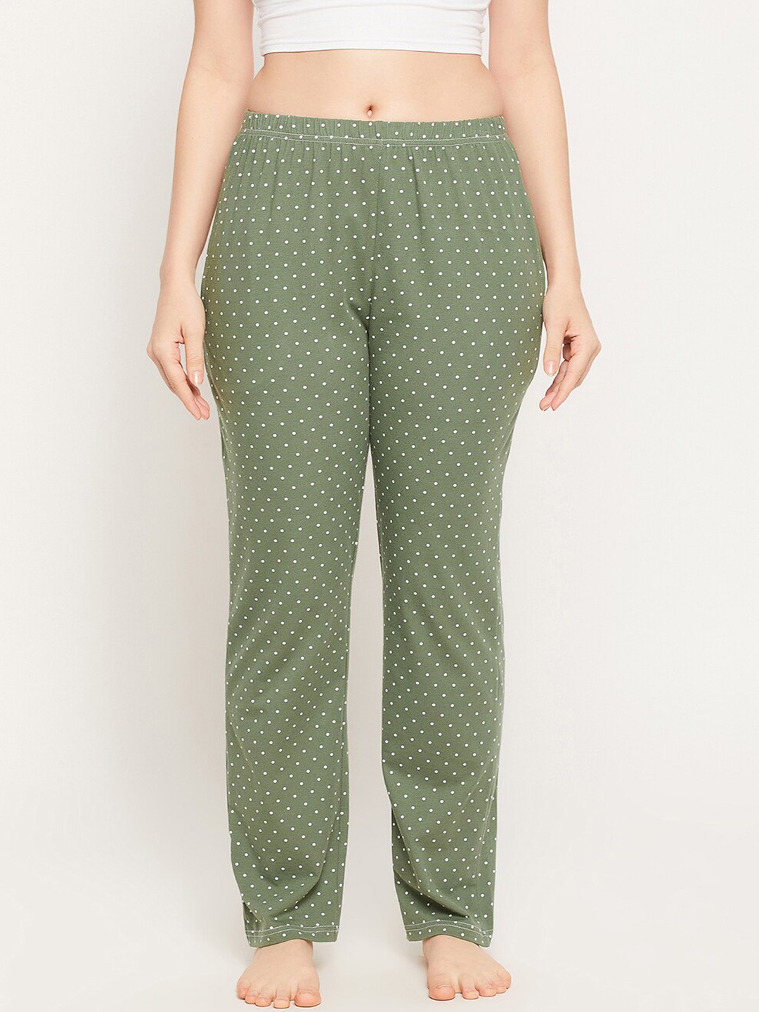 

Clovia Women Green Polka Dot Printed Cotton Lounge Pants
