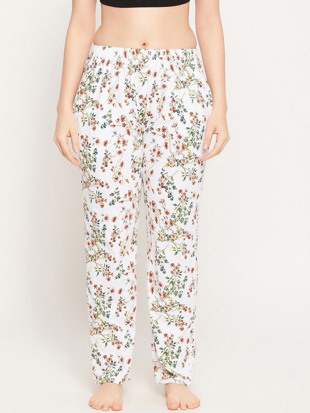 

Clovia Women White & Red Floral Printed Cotton Lounge Pants