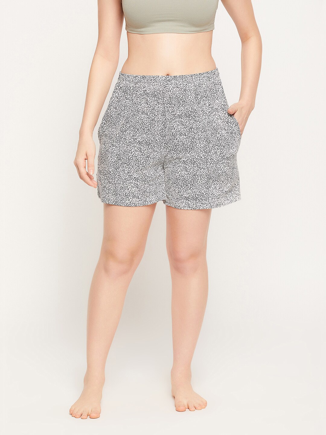 

Clovia Women cotton White & Black Printed Lounge Shorts