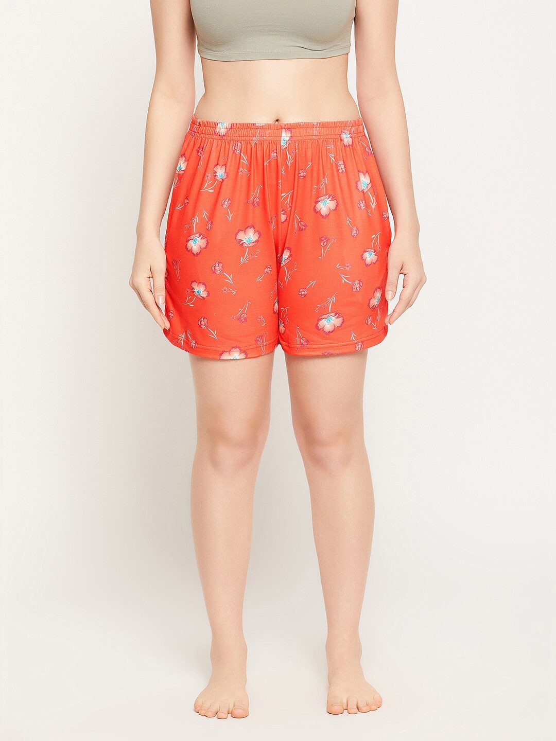 

Clovia Women Orange & White Printed Pure Cotton Lounge Shorts
