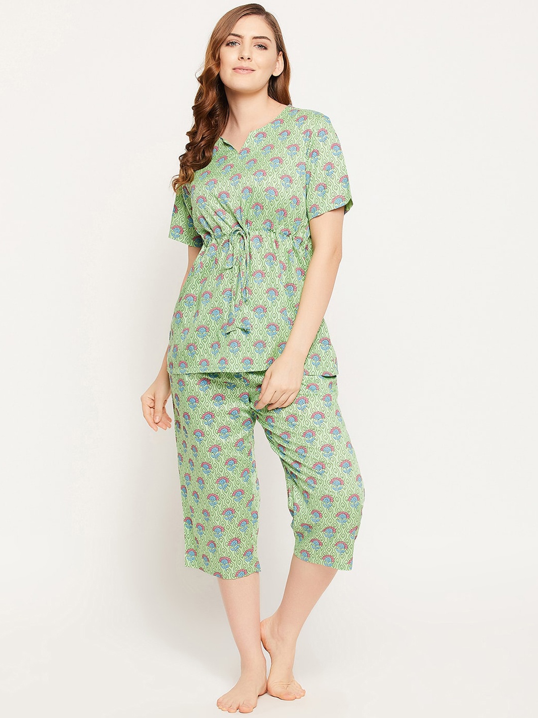 

Clovia Women Green & Blue Printed Night suit