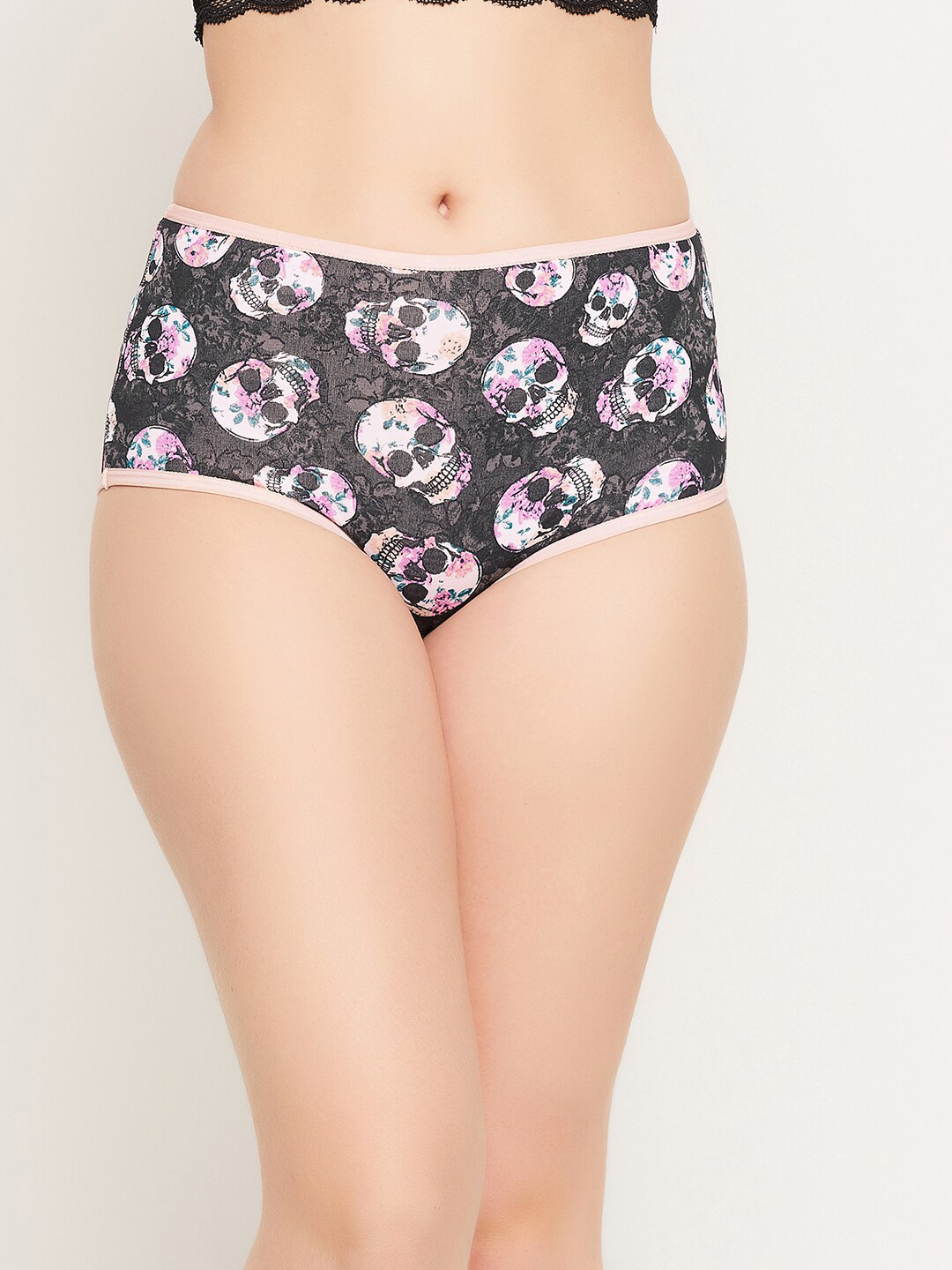 

Clovia Women Grey & Pink Printed Cotton Hipster Briefs