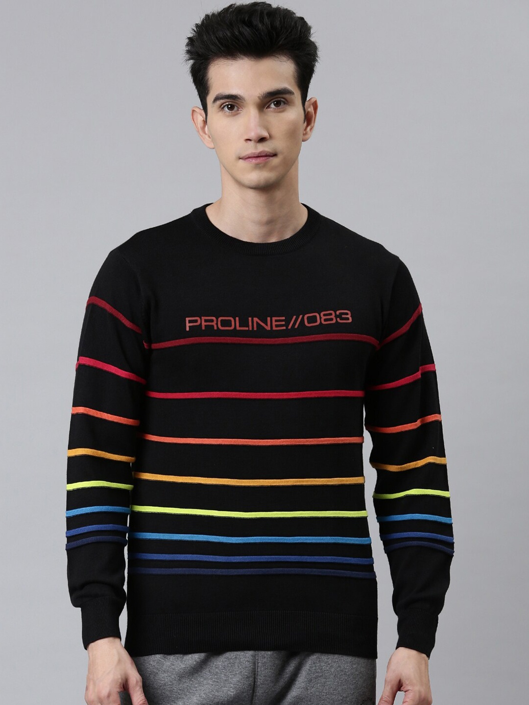 

Proline Active Men Black & Red Striped Pullover